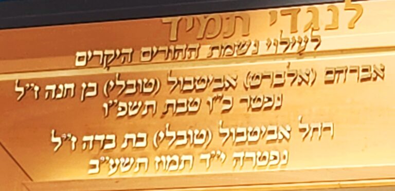 אותיות עבריות זהובות נפרדות בשילוט על קיר